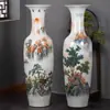 Jarrón Grande de Pie de Cerámica de Jingdezhen con Paisaje Pastel Pintado a Mano, Jarrón de Porcelana para Ceremonia de Apertura, Adorno Decorativo de Sala de Estar Estilo Chino
