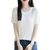 2025 Nuevo Verano Tencel Lyocell Cuello Redondo Manga Abullonada Manga Corta Camiseta Básica Suelta de Color Puro para Mujer
