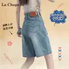Shorts de Mezclilla Retro de Cinco Puntas para Mujer Verano 2025 Nuevo Estilo Pequeños de Cintura Alta Corte A Pantalón Medio para Usar por Fuera