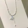 Collar de Mariposa de Plata Rota Perla Azul Zirconia Francés para Mujer Lujo Accesible Nicho Cadena de Clavícula de Gama Alta Accesorios