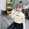 Camada Base Térmica para Meninas, Novo Estilo Outono e Inverno, Camiseta de Manga Longa com Gola Alta para Crianças, Top Doce e Fofo