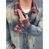 Chaqueta de mezclilla con solapa de cuadros Cleanfit para hombre, otoño, de alta gama, elegante, estilo americano de alta calle, chaqueta corta de trabajo