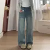 Jeans rectos retro azules para mujer, nueva colección de otoño, talla grande, adelgazantes, adecuados para figuras tipo pera, corte holgado, tela fluida, pantalones de pierna ancha