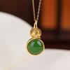 Un Ciervo Plata Esterlina S925 Chapado en Oro Jade Hetian Jade Fulu Calabaza Sachet Colgante Chino Vintage Colgante Hoja de Loto