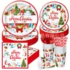 Muñeco de Nieve Navideño Set de Vajilla Navideña Calcetines Navideños Regalos de Árbol de Navidad Platos de Papel Vasos de Papel Servilletas de Papel Suministros para Fiestas Navideñas