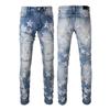 Marca de moda TR AMIRI lavado pesado con agujeros artesanales jeans ajustados de cuero de alta calidad para hombre