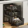 Estante de almacenamiento de cocina extraíble para gabinete debajo del fregadero, canasta de cajón ultraprofunda para especias, estante de almacenamiento en capas para lavabo