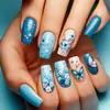 Manicure Quadrada Europeia de Comprimento Médio Patch para Unhas Moda Ano Novo Primavera e Verão Padrão Borboleta Manicure Azul Brilhante