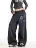 Pantalones Rectos Lavados Estilo Retro Americano con Estampados de Moda, Caída Elegante, Corte Holgado Fresco, Pantalones Largos Versátiles Casuales con Cordón Elástico