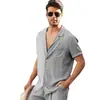 Traje de Camisa de Lino de Manga Corta de Amazon 2023 Camisa Cardigan de Lino de Algodón Suelta Casual de Verano Listo en Stock