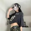 Camiseta de Manga Corta con Estampado de Dibujos Animados Estilo Callejero Americano para Mujer Verano Nuevo Diseño Versátil Holgada Tops de Media Manga