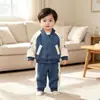Conjunto de ropa de béisbol para bebé, estilo primavera y otoño, conjunto de dos piezas con cremallera y manga larga de dibujos animados, ropa de invierno elegante para niños y niñas