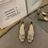 Zapatos Bajos de Tacón para Fiesta Estilo Francés, Punta Cuadrada Baja, Escotados, con Hebilla Cuadrada Metálica, Zapatos Huecos para el Trabajo, Planos Versátiles y Cómodos para Mujer