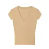 Serie de Tops Básicos de Color Sólido Versátiles de Manga Corta Ajuste Delgado con Cuello en V Marca Z para Mujer Za Venta al por Mayor Za