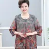Ropa de Verano para Mujeres de Mediana Edad y Mayores, Camisa de Manga Tres Cuartos para Abuela, Camiseta Falsa de Dos Piezas para Madre de 50 y 60 Años, Ropa para Mayores de 100 kg