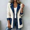 Chaqueta casual para mujer europea y americana, cárdigan de mezclilla con retazos de forro polar para primavera y otoño, abrigo con cuello vuelto, ropa para mujer transfronteriza de Amazon