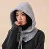 Balaclava Feminina Outono e Inverno Prova de Frio e Quente Chapéu de Lã Tricotado Cachecol Tudo-em-Um Xale Quente com Capuz