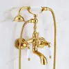Grifo dorado retro francés clásico grifo de ducha para bañera de concubina imperial grifo de ducha de cobre macizo montado en la pared grifo de agua caliente y fría