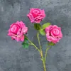 Rosa sweetheart artificial de 3 cabeças para decoração de casamento, decoração de casa, arranjo floral, rosa serigrafado, ornamentos de flores artificiais transfronteiriços, atacado