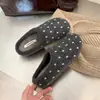 Pantuflas de algodón de un paso con suela gruesa para mujer 2026 moda de invierno de lunares con forro de felpa, sin talón, cerradas para casa