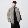 Jaqueta de Couro PU Masculina de Alta Qualidade Estilo Harrington Primavera Cleanfit Zíper Curto Gola Alta Jaqueta de Couro