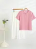 Traje de Pantalón Corto de Manga Corta de Algodón y Seda con Cuello Redondo para Mujer 2025 Camiseta Fresca Transpirable Elástica para Mujer Pantalón con Botones