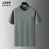 JEEP SPIRIT Camiseta de Manga Corta de Algodón Puro para Hombre Ropa de Verano Sudadera Cuello Redondo Bolsillo Superior Casual