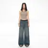 OT2026 Jeans Holgados Desgastados para Mujer con Efecto Ojo de Gato, Pantalones Rectos de Pierna Ancha Adelgazantes Lavados Estilo Retro Americano