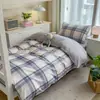 Conjunto de três peças xadrez para dormitório universitário, roupa de cama 100% algodão, estilo ins, lavável à máquina, inclui lençol de cima, capa de edredom e lençol de elástico