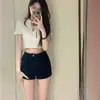 Shorts Jeans de Verão 2026 Novo Estilo Elástico de Cintura Alta para Mulheres, Shorts Finos Elásticos Soltos Emagrecedores, Versátil Preto
