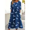 26 Novos Produtos Transfronteiriços Temu Amazon Aliexpress Moda Estampa Digital Vestido Feminino Soltinho Fábrica de Origem