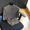 Suéter de punto para mujer, 100% lana fina, lavable a máquina, cuello semi-alto, manga media, corte ajustado, capa base favorecedora para otoño H081306