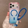 En Stock, Adecuado para Apple Ip17Promax Segunda Generación, Funda de Teléfono Magnética Transparente de Color Gradiente con Correa de Mano
