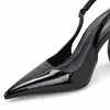 Zapatos de Mujer de Punta Fina Talla Grande con Correa Trasera, Venta Directa de Fabricantes Transfronterizos, Estilo Europeo y Americano, Tacones Altos de Tacón Fino, Sandalias de Punta Cerrada de Charol, 10cm