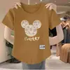 Comércio Exterior Transfronteiriço Liberação Estoque Grande Marca Etiqueta Cortada Camiseta Feminina Manga Curta Tamanho Grande Top Solto Roupa de Mãe Cobertura da Barriga