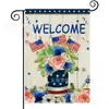 Popular Bandera de Jardín del Día de la Independencia de Amazon Perro Estrella Estampado Material de Lino Bandera Decorativa Americana para Exteriores