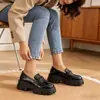 Sapatos Femininos Pretos, Sapatos Casuais Antiderrapantes, Sapatos de Couro da Moda para Primavera, Sapatos Femininos que Aumentam a Altura, Slip-Ons Plataforma de Solado Grosso