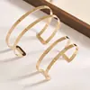 Pulsera Abierta de Doble Capa Geométrica Simple de Moda Transfronteriza Europea y Americana Anillo de Brazo Ancho de Metal Dorado de Lujo para Mujer