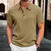 Camisa Polo de Seda Helada Color Sólido Estilo Americano para Hombres Musculosos, Corte Delgado, Manga Corta Elástica, Cuello Camisero, Camiseta de Trabajo, Camisa Polo Ajustada