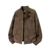 Chaqueta de béisbol con cuello alto estilo callejero americano para hombre, marca de moda otoño cleanfit, chaqueta genial y elegante, abrigo de cuero retro workwear