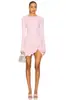Vestido francés de manga larga para mujer, estilo europeo y americano, con cuello redondo, detalle de torsión lateral, ribete de volantes, abertura, corte ajustado, minivestido ajustado al cuerpo