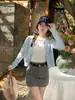 Cárdigan de Punto Azul Prendas de Abrigo Tejidos para Mujer Estilo Primavera y Otoño Nuevo Estilo Coreano Conjunto de Otoño e Invierno Top