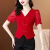Camisa de Botones Retro de Nuevo Estilo Chino para Mujer, para Cubrir el Vientre, Top con Temperamento y que Reduce la Edad