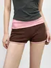 Shorts de fitness color block estilo coreano para mujer, de tiro alto, control de abdomen, con doble franja lateral para alargar las piernas, adecuados para yoga, deportes y uso casual