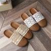 Pantuflas Tejidas de Ratán Transpirables y Antideslizantes con Borde de Encaje para Uso en Interiores, Hechas de Lino, Huecas y Cómodas para Hombres y Mujeres