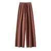 Pantalones de lana gruesa de pierna ancha adelgazantes de talla grande para mujer, otoño e invierno, de cintura alta, corte holgado, pantalones largos de cachemira hasta el suelo