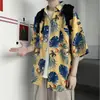 Camisa Japonesa Masculina de Manga Curta para o Verão Ins Retro Desenho Animado Animal Estampa de Personalidade Streetwear Coreana Solta Blusa Tendência