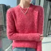 Nuevo Suéter de Punto de Piel de Visón Puro Otoño/Invierno 2025 con Cuello Redondo Engrosado, Hilo Floral, Capa Base Suelta y Suave