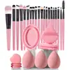 Set de 30 Brochas de Maquillaje Kit Completo de Herramientas de Maquillaje para Principiantes, Incluye Esponja para Polvos, Esponja de Belleza y Almohadilla Limpiadora, Kit de Maquillaje Completo Portátil