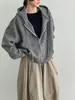 Luego, sudadera casual con capucha a rayas de bloques de color retro estilo coreano para mujer, corte holgado, versátil, con doble cremallera, modelo H803